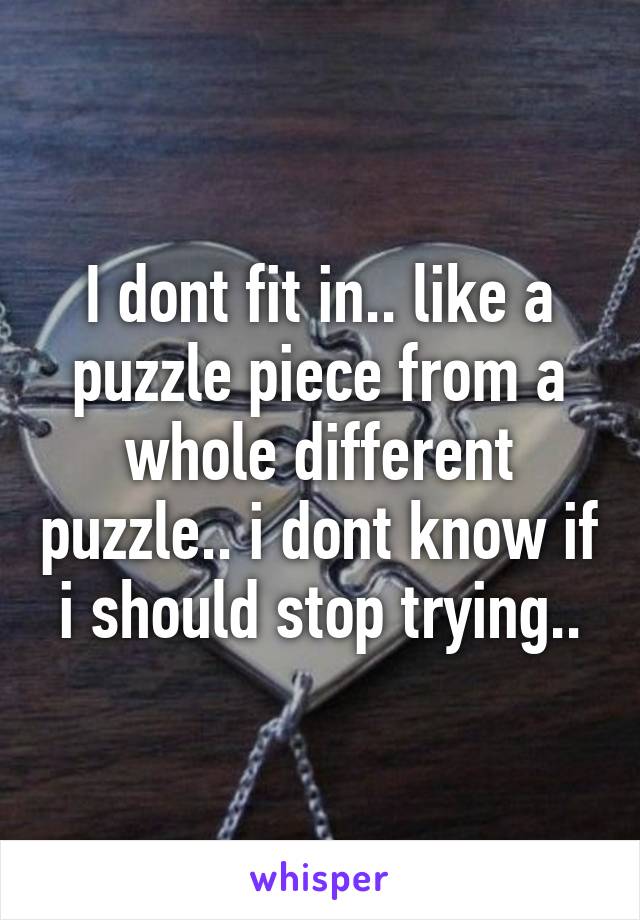 I dont fit in.. like a puzzle piece from a whole different puzzle.. i dont know if i should stop trying..