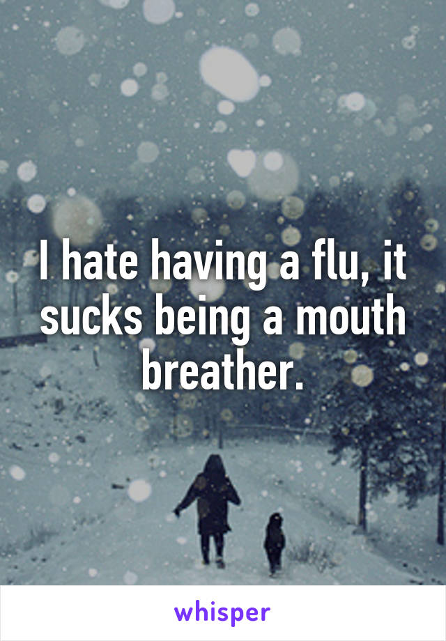 I hate having a flu, it sucks being a mouth breather.