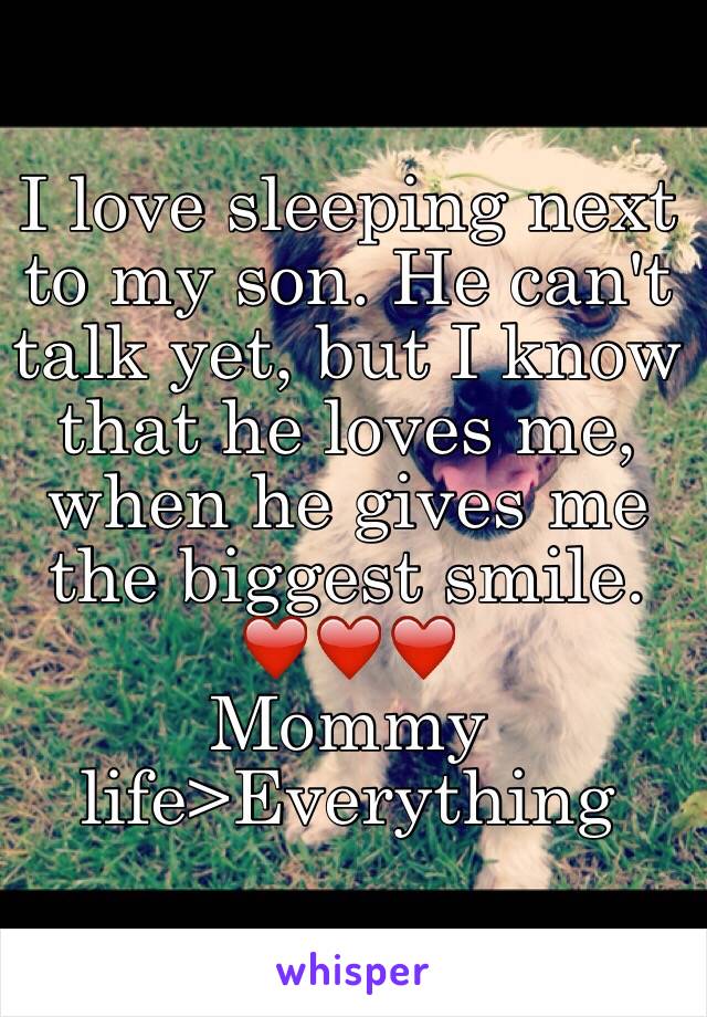 I love sleeping next to my son. He can't talk yet, but I know that he loves me, when he gives me the biggest smile. 
❤️❤️❤️
Mommy life>Everything 