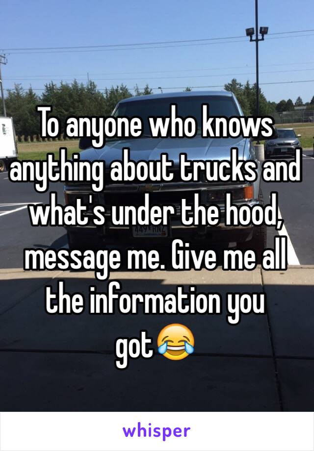 To anyone who knows anything about trucks and what's under the hood, message me. Give me all the information you got😂