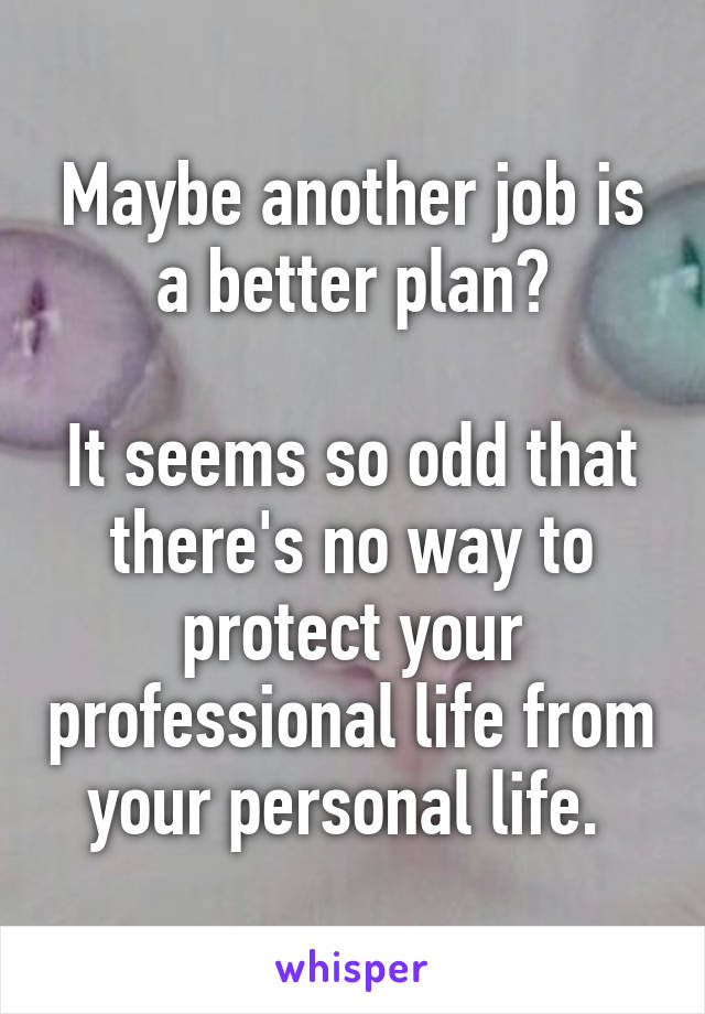 Maybe another job is a better plan?

It seems so odd that there's no way to protect your professional life from your personal life. 