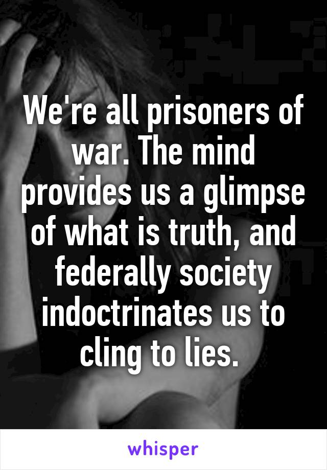 We're all prisoners of war. The mind provides us a glimpse of what is truth, and federally society indoctrinates us to cling to lies. 