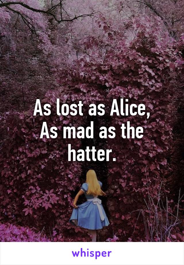 As lost as Alice,
As mad as the hatter.