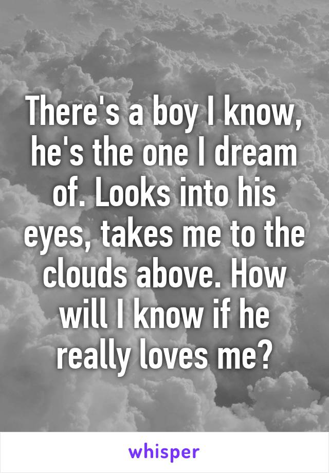 There's a boy I know, he's the one I dream of. Looks into his eyes, takes me to the clouds above. How will I know if he really loves me?