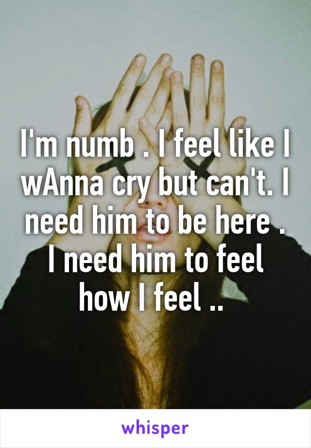 I'm numb . I feel like I wAnna cry but can't. I need him to be here . I need him to feel how I feel .. 