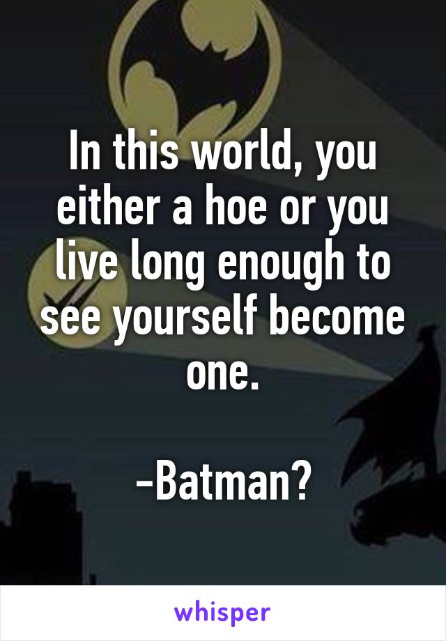 In this world, you either a hoe or you live long enough to see yourself become one.

-Batman?