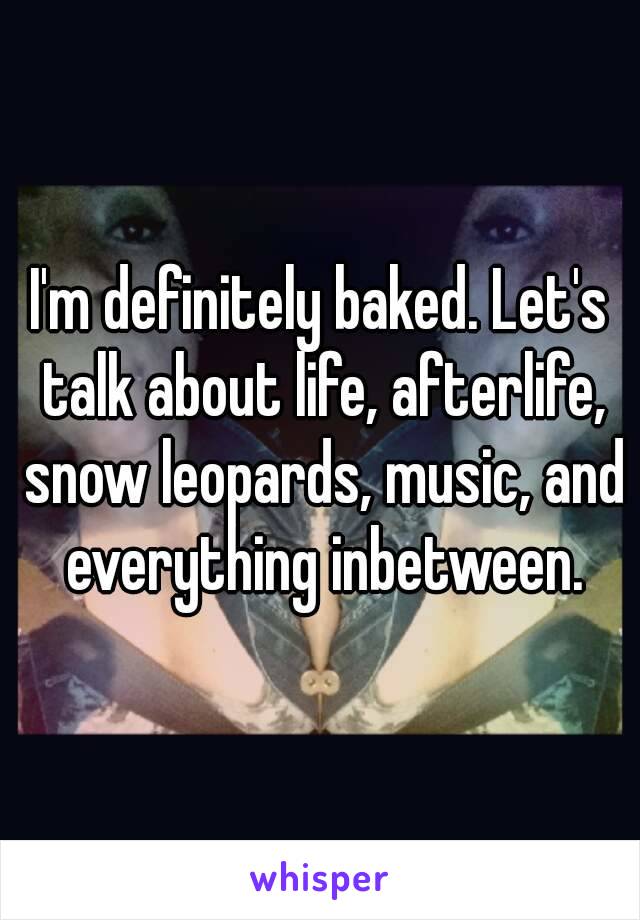 I'm definitely baked. Let's talk about life, afterlife, snow leopards, music, and everything inbetween.