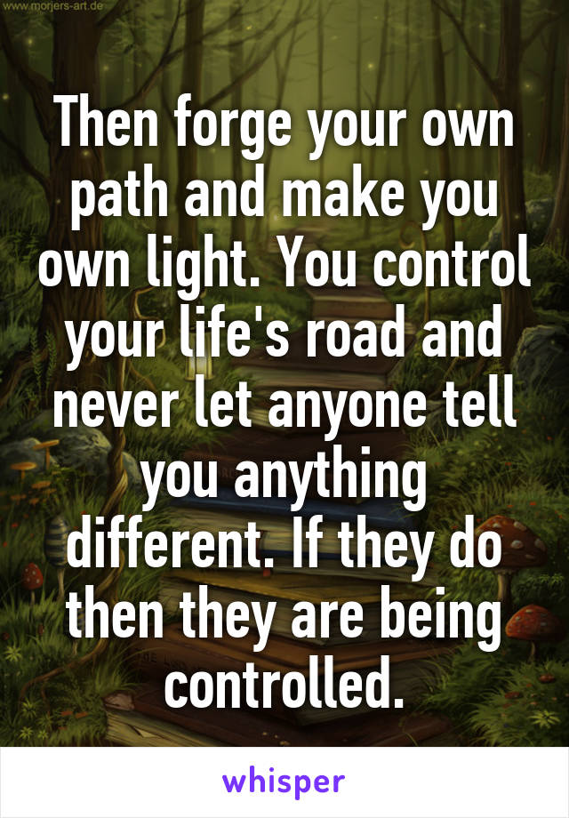 Then forge your own path and make you own light. You control your life's road and never let anyone tell you anything different. If they do then they are being controlled.