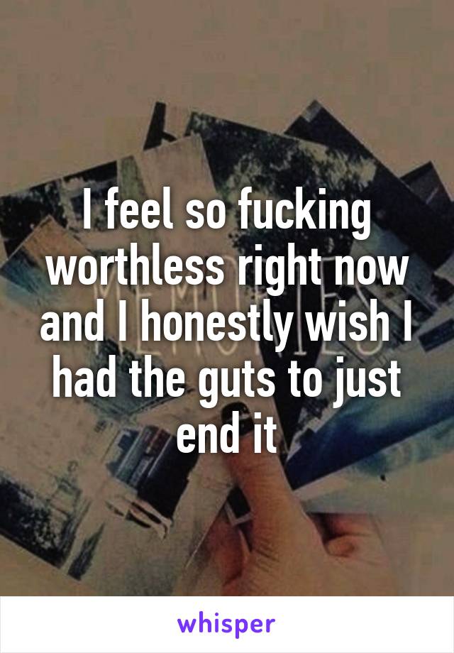 I feel so fucking worthless right now and I honestly wish I had the guts to just end it