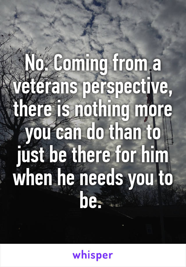 No. Coming from a veterans perspective, there is nothing more you can do than to just be there for him when he needs you to be. 
