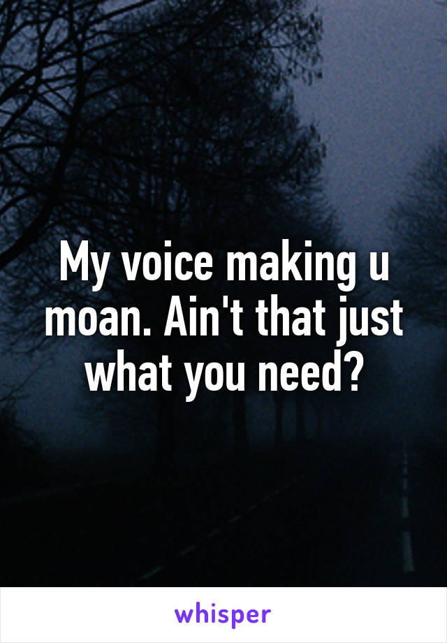 My voice making u moan. Ain't that just what you need?