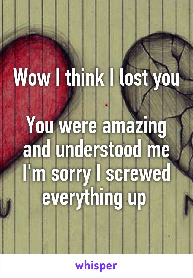 Wow I think I lost you 
You were amazing and understood me I'm sorry I screwed everything up 