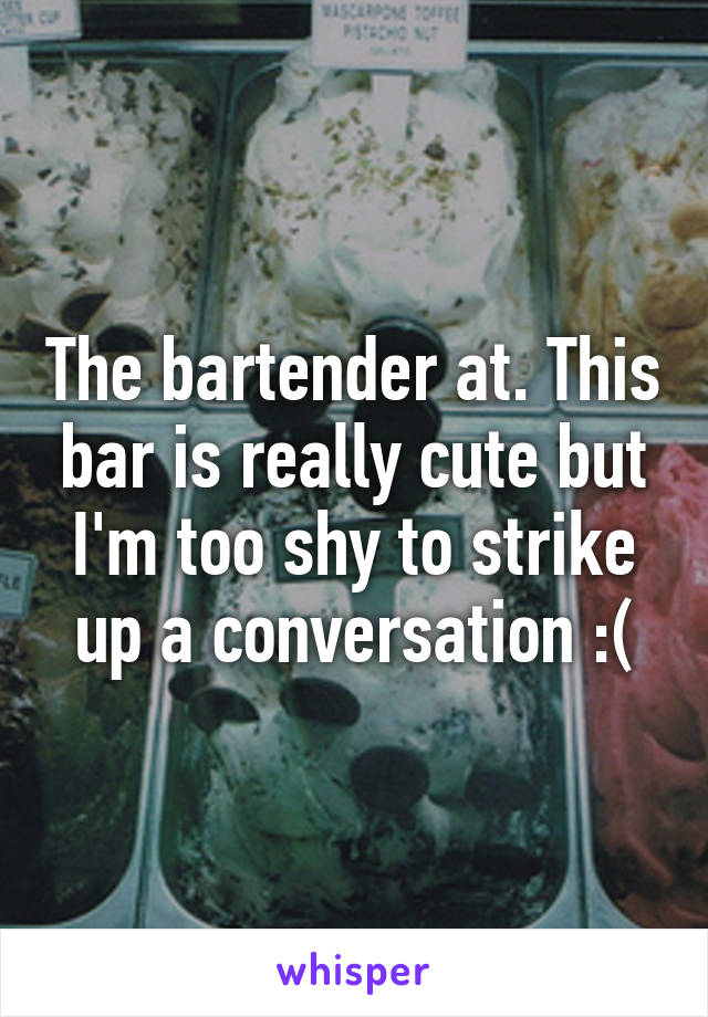 The bartender at. This bar is really cute but I'm too shy to strike up a conversation :(