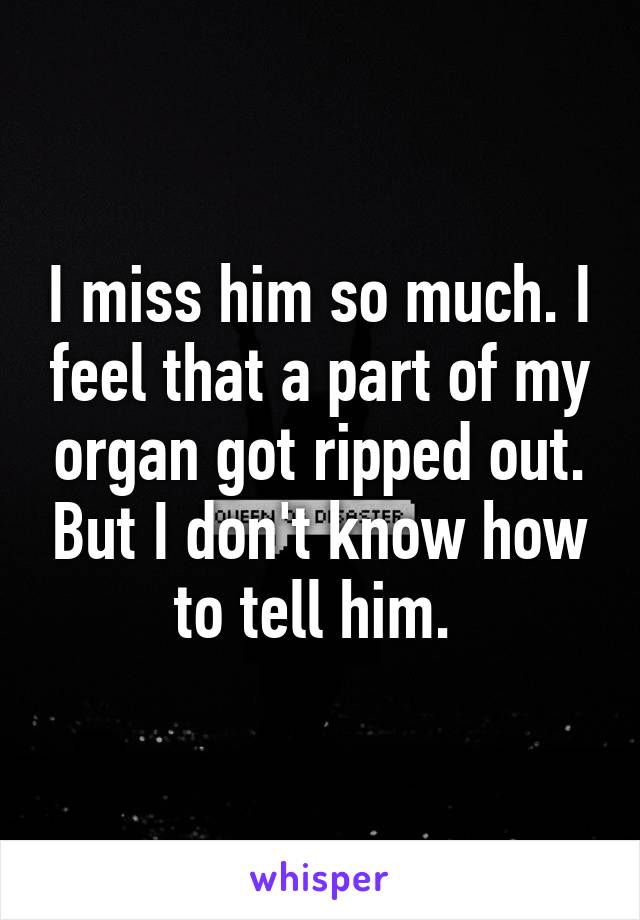 I miss him so much. I feel that a part of my organ got ripped out. But I don't know how to tell him. 