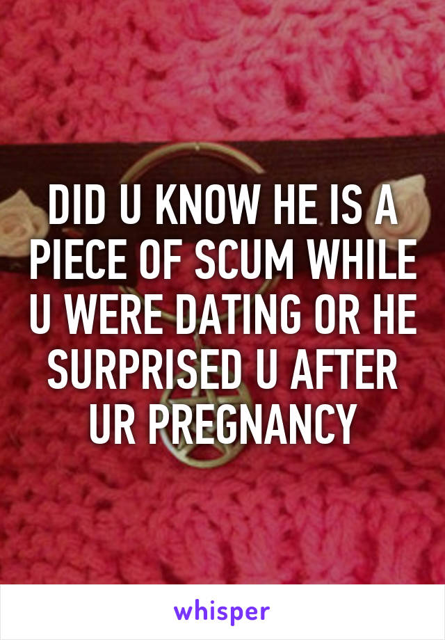 DID U KNOW HE IS A PIECE OF SCUM WHILE U WERE DATING OR HE SURPRISED U AFTER UR PREGNANCY