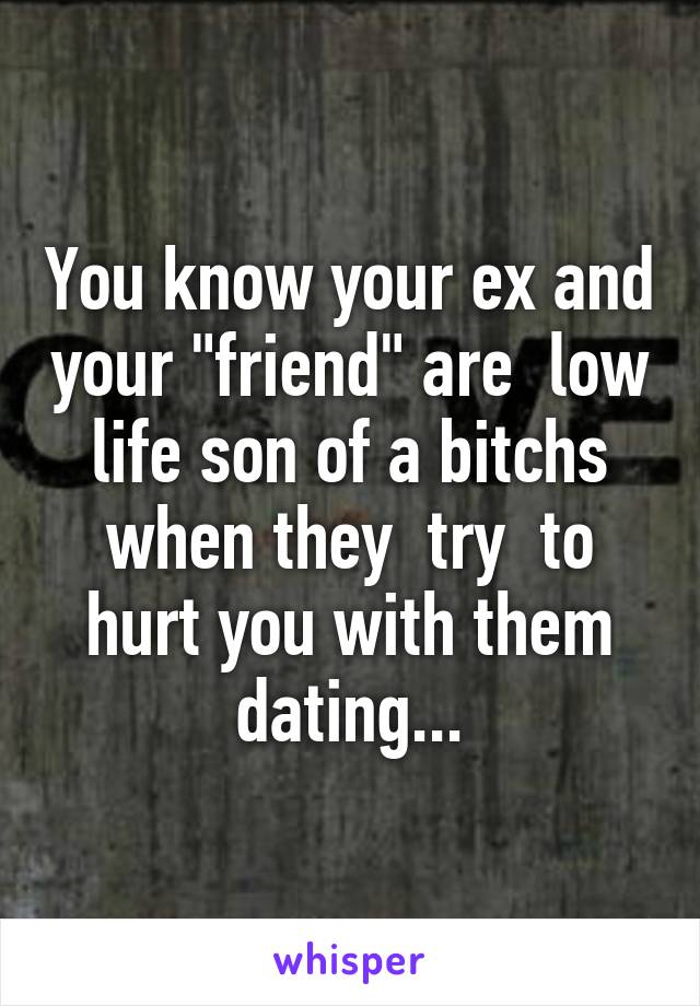 You know your ex and your "friend" are  low life son of a bitchs when they  try  to hurt you with them dating...