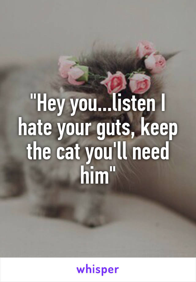 "Hey you...listen I hate your guts, keep the cat you'll need him"