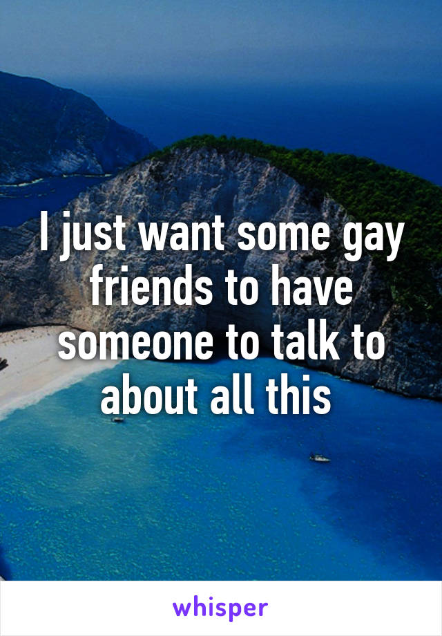 I just want some gay friends to have someone to talk to about all this 