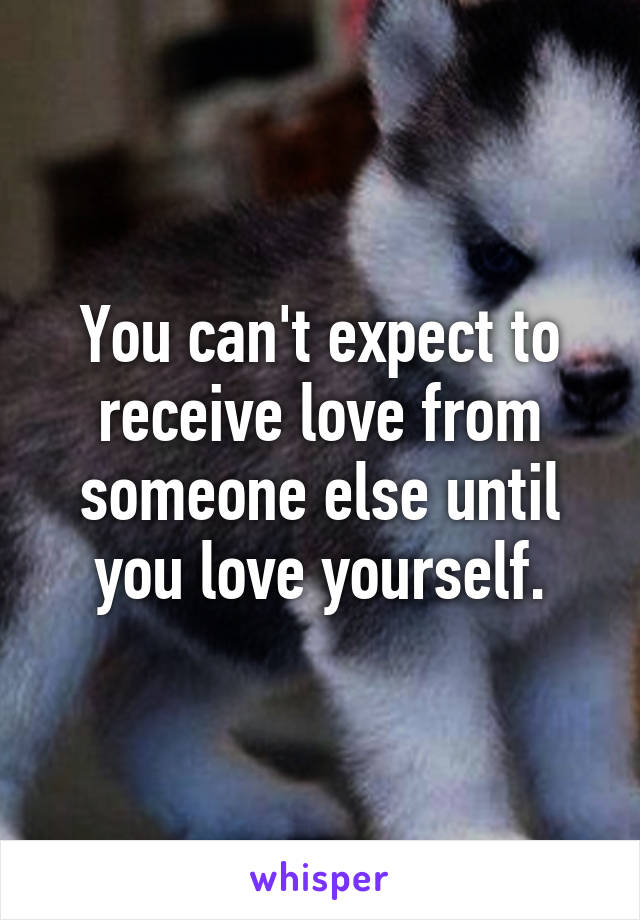 You can't expect to receive love from someone else until you love yourself.