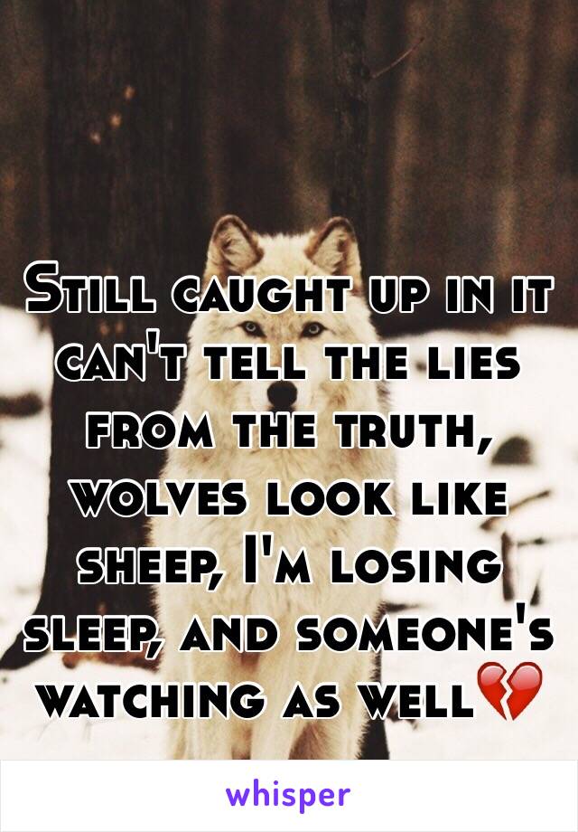 Still caught up in it can't tell the lies from the truth, wolves look like sheep, I'm losing sleep, and someone's watching as well💔