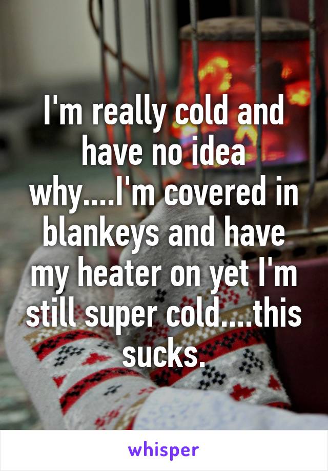 I'm really cold and have no idea why....I'm covered in blankeys and have my heater on yet I'm still super cold....this sucks.