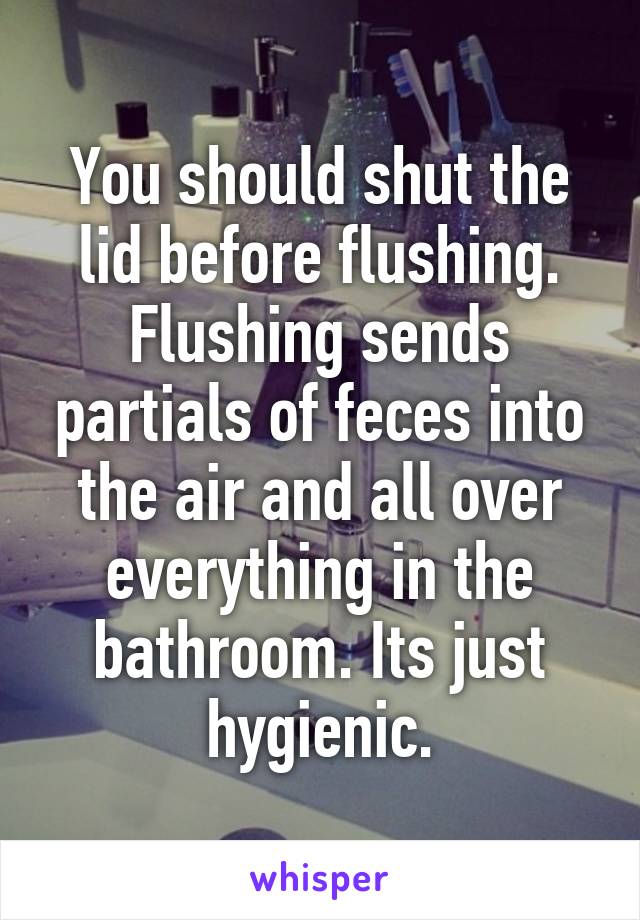 You should shut the lid before flushing. Flushing sends partials of feces into the air and all over everything in the bathroom. Its just hygienic.