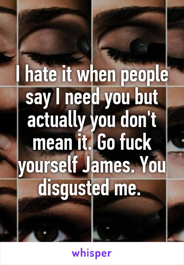 I hate it when people say I need you but actually you don't mean it. Go fuck yourself James. You disgusted me. 