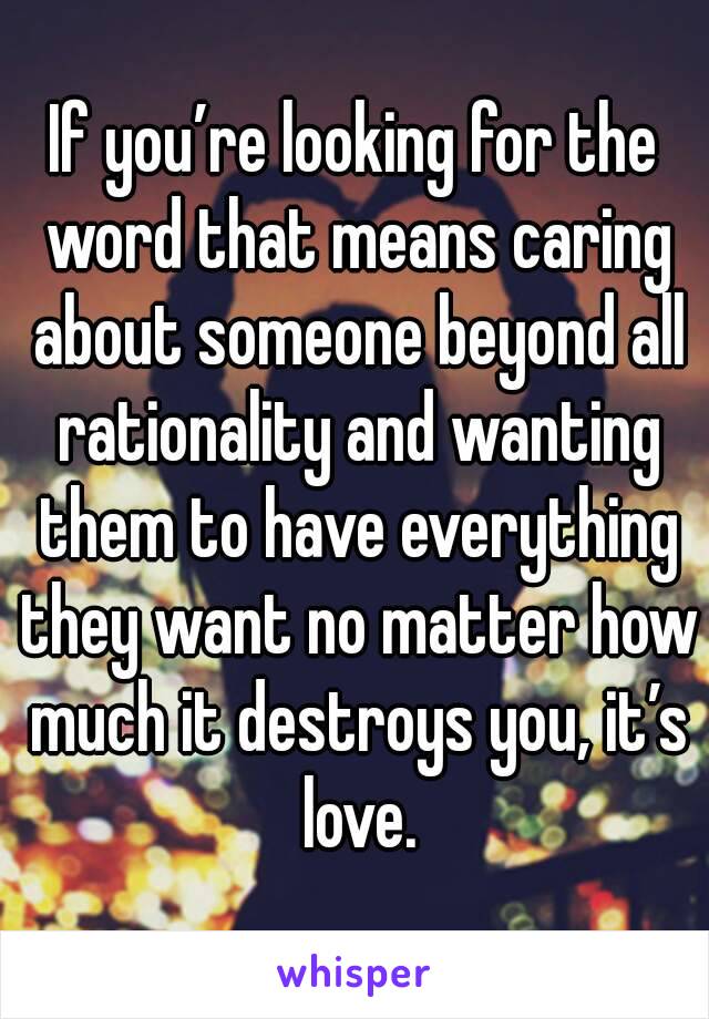 If you’re looking for the word that means caring about someone beyond all rationality and wanting them to have everything they want no matter how much it destroys you, it’s love.