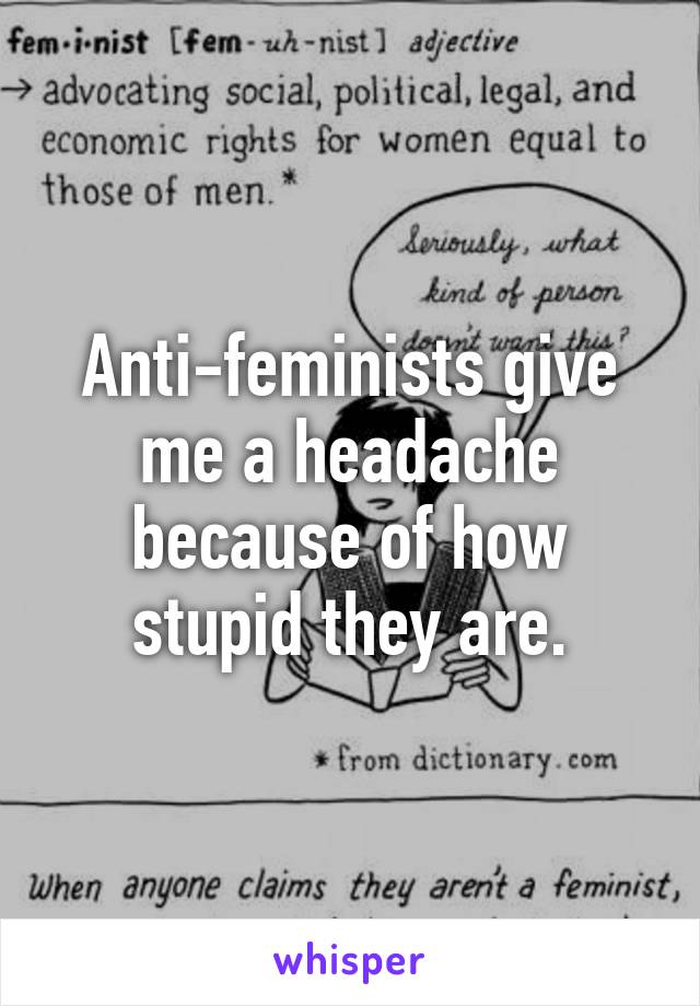 Anti-feminists give me a headache because of how stupid they are.