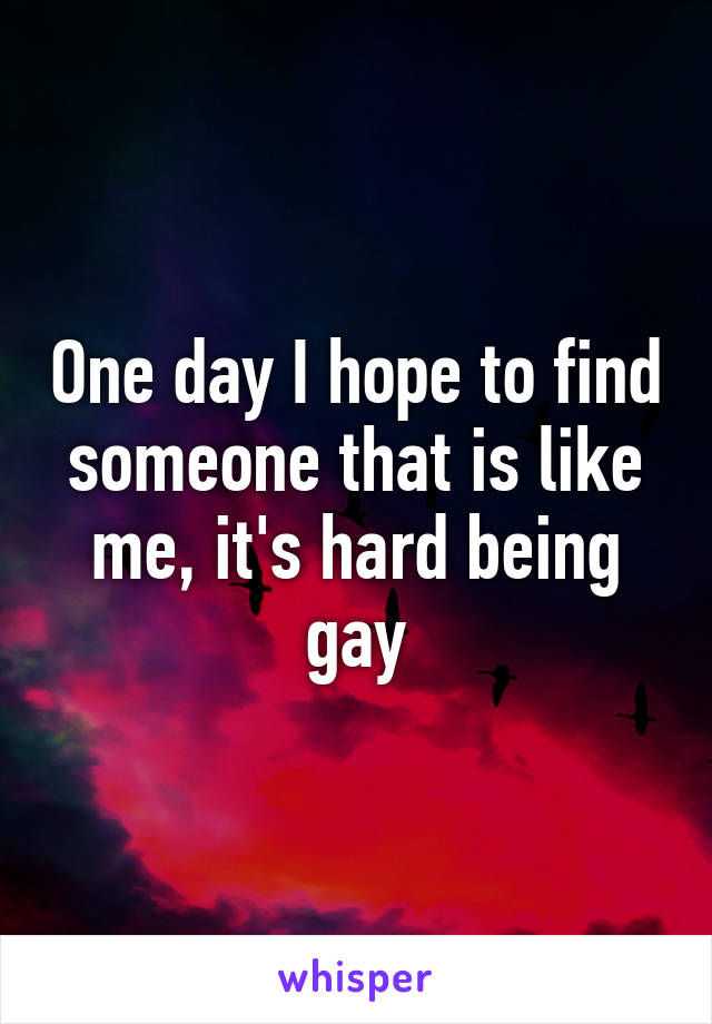 One day I hope to find someone that is like me, it's hard being gay