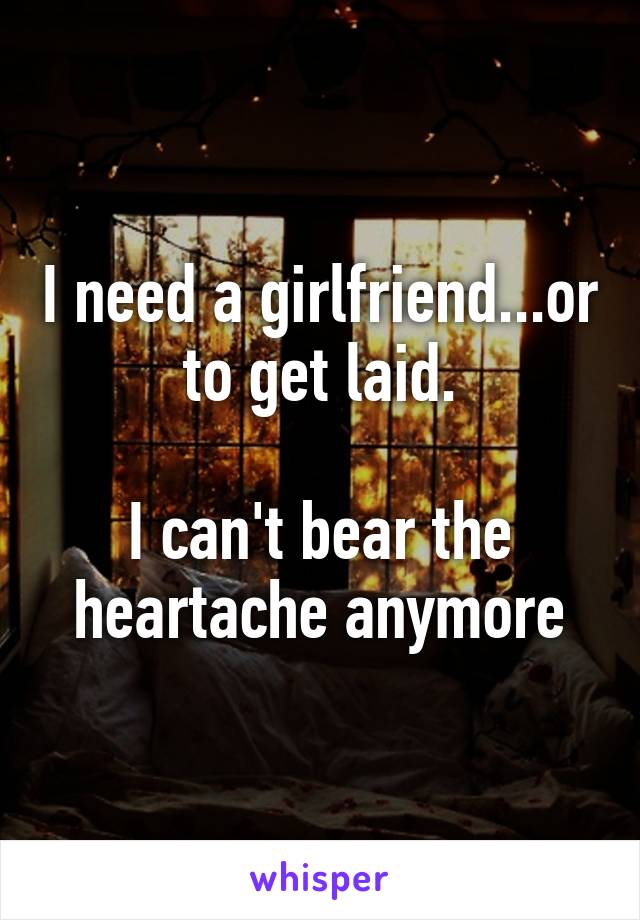 I need a girlfriend...or to get laid.

I can't bear the heartache anymore