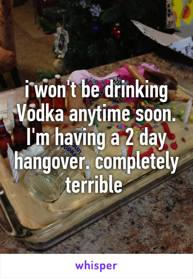 i won't be drinking Vodka anytime soon. I'm having a 2 day hangover. completely terrible 