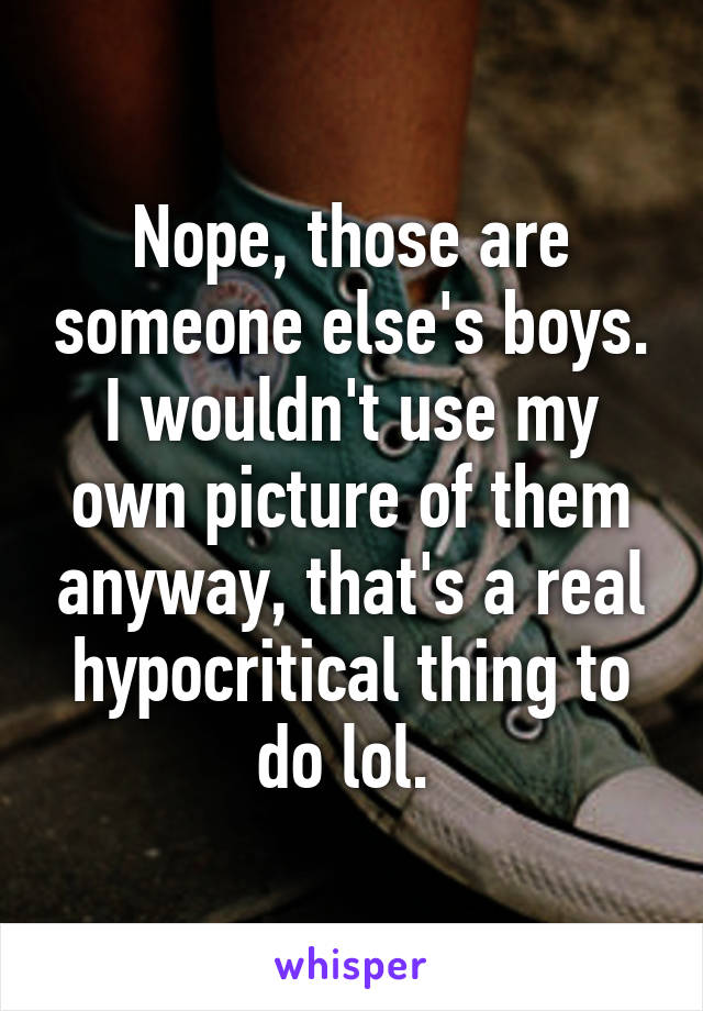 Nope, those are someone else's boys. I wouldn't use my own picture of them anyway, that's a real hypocritical thing to do lol. 