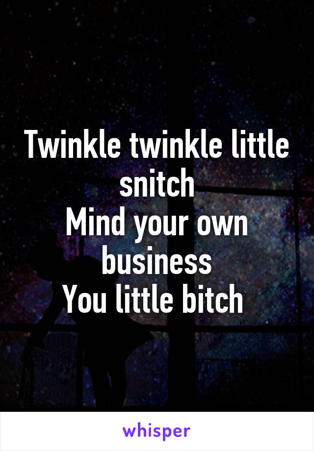 Twinkle twinkle little snitch
Mind your own business
You little bitch 