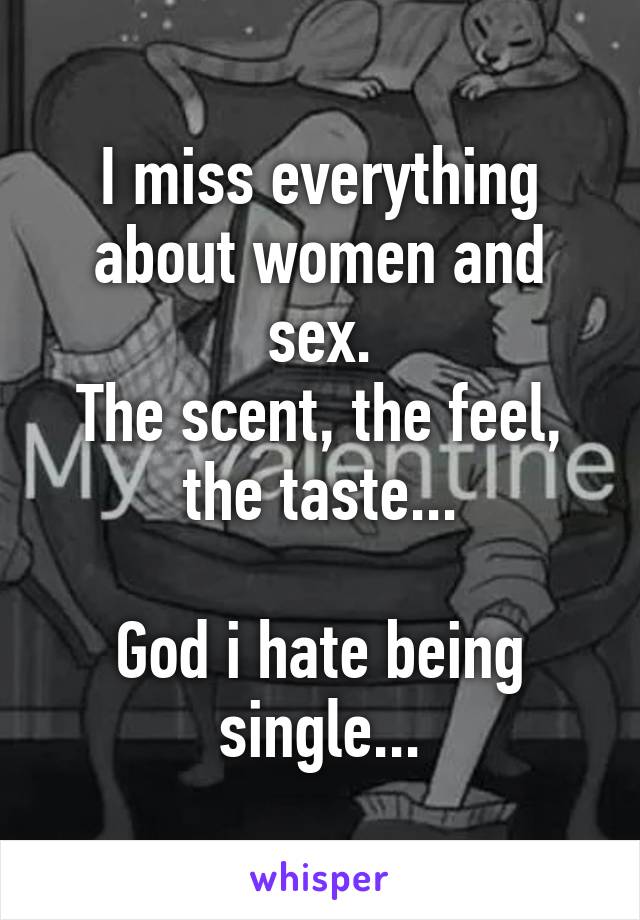 I miss everything about women and sex.
The scent, the feel, the taste...

God i hate being single...