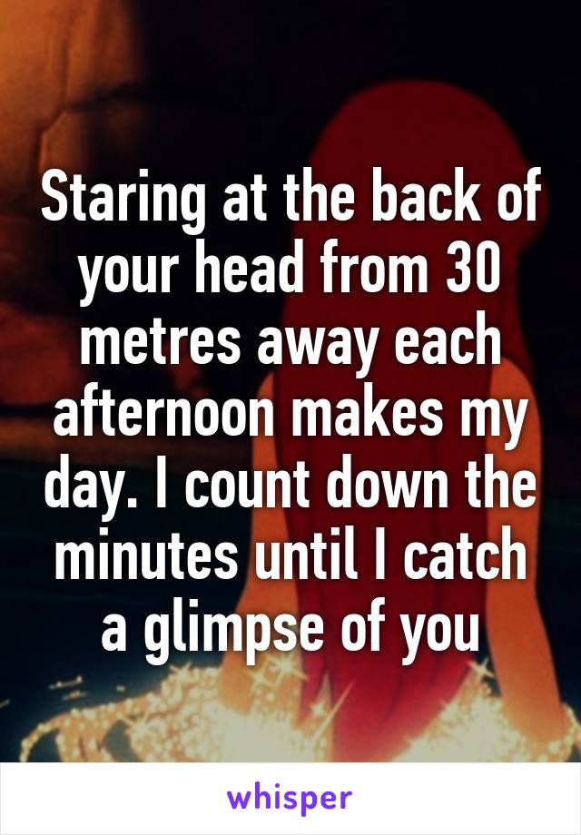 Staring at the back of your head from 30 metres away each afternoon makes my day. I count down the minutes until I catch a glimpse of you