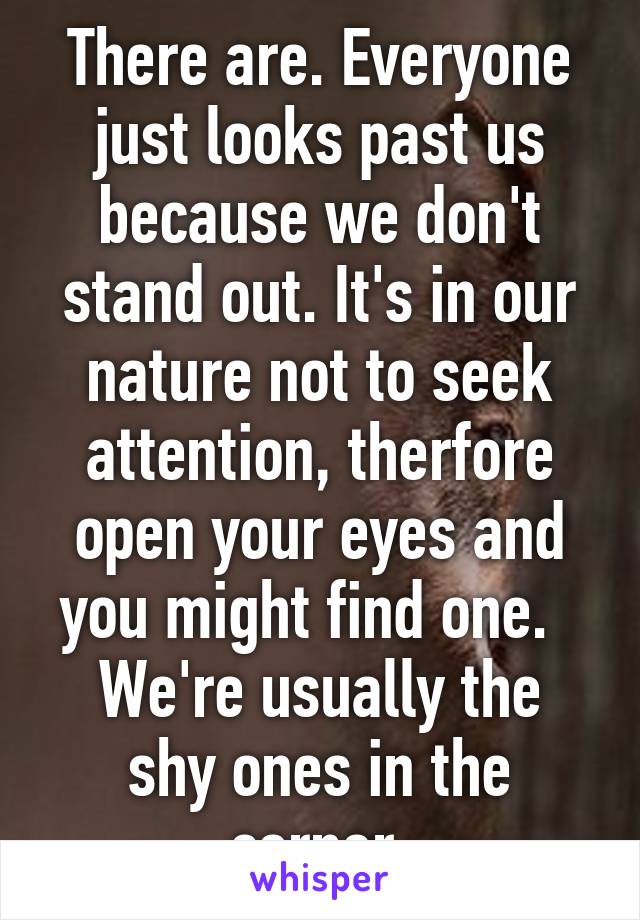 There are. Everyone just looks past us because we don't stand out. It's in our nature not to seek attention, therfore open your eyes and you might find one.  
We're usually the shy ones in the corner.