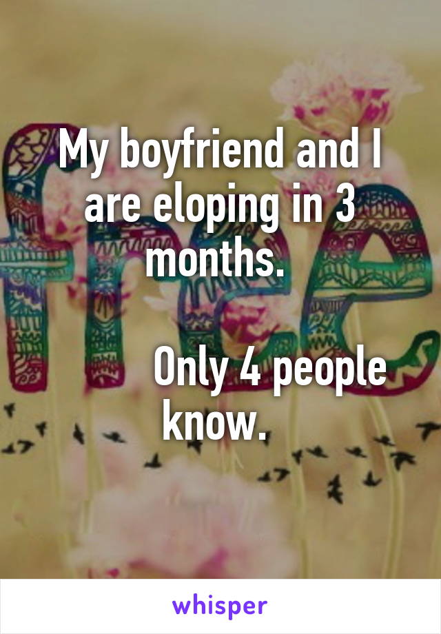 My boyfriend and I are eloping in 3 months. 

         Only 4 people know. 
