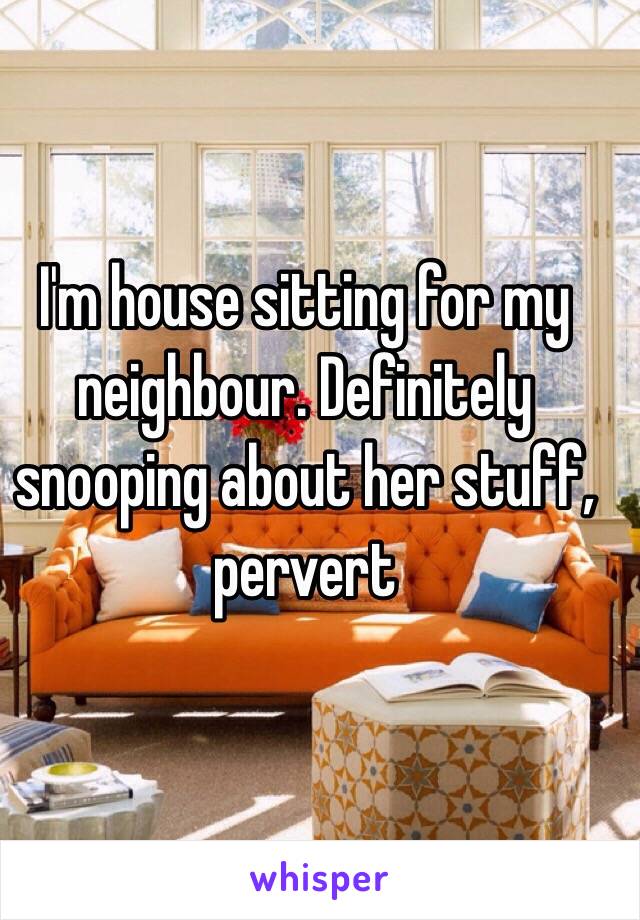 I'm house sitting for my neighbour. Definitely snooping about her stuff, pervert 