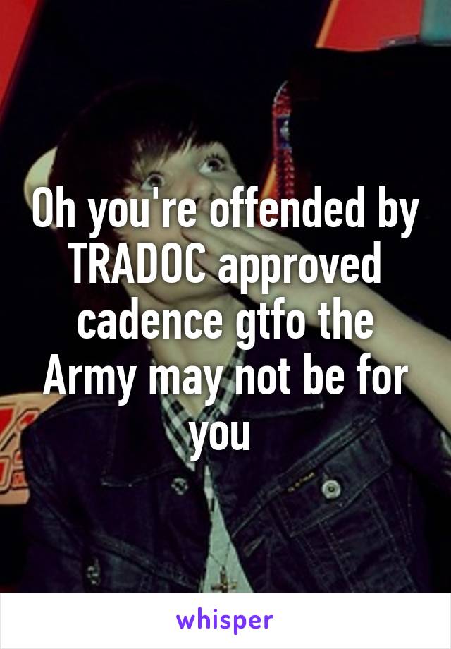 Oh you're offended by TRADOC approved cadence gtfo the Army may not be for you 