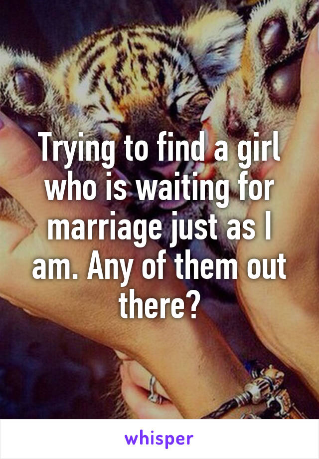 Trying to find a girl who is waiting for marriage just as I am. Any of them out there?