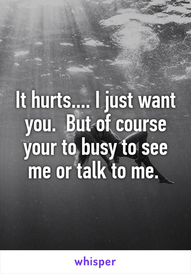 It hurts.... I just want you.  But of course your to busy to see me or talk to me. 