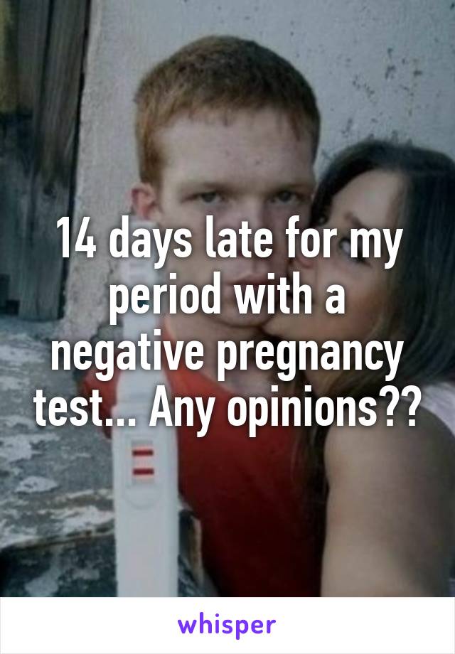 14 days late for my period with a negative pregnancy test... Any opinions??