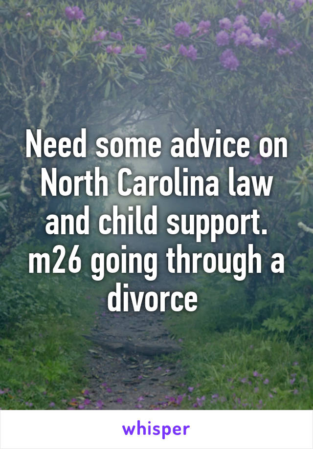 Need some advice on North Carolina law and child support. m26 going through a divorce 