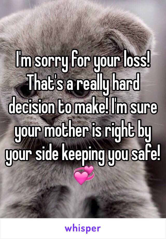 I'm sorry for your loss! That's a really hard decision to make! I'm sure your mother is right by your side keeping you safe! 💞