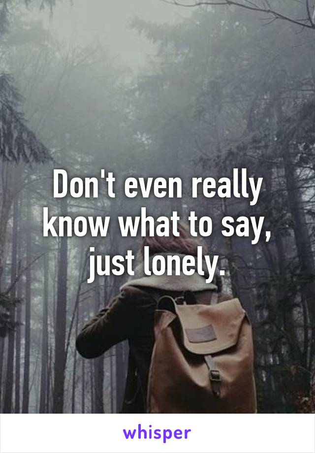 Don't even really know what to say, just lonely.