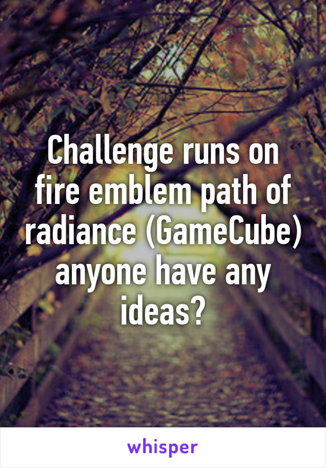 Challenge runs on fire emblem path of radiance (GameCube) anyone have any ideas?