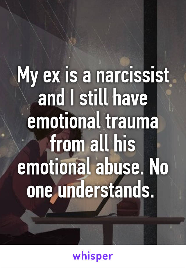 My ex is a narcissist and I still have emotional trauma from all his emotional abuse. No one understands. 