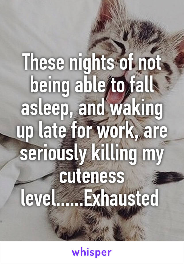 These nights of not being able to fall asleep, and waking up late for work, are seriously killing my cuteness level......Exhausted 