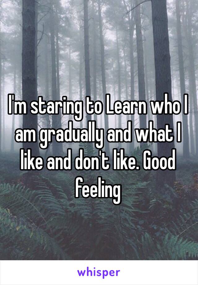 I'm staring to Learn who I am gradually and what I like and don't like. Good feeling